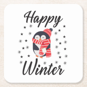 Happy Winter, Niedlicher Pinguin Rechteckiger Pappuntersetzer
