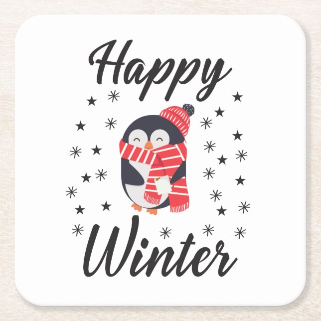 Happy Winter, Niedlicher Pinguin Rechteckiger Pappuntersetzer (Vorderseite)