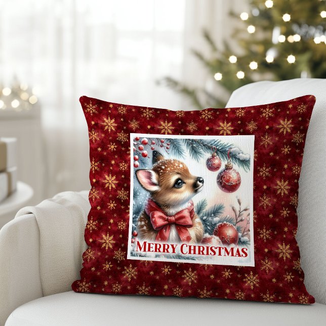 Happy winter scene baby fawn Christmas pillow Kissen (Happy winter scene baby fawn Christmas pillow (48))