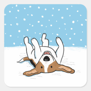 Happy Winter Snow Beagle - Niedlicher Cartoon Dog Quadratischer Aufkleber