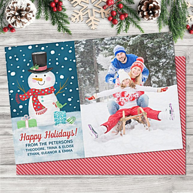 Happy Winter Snowman Weihnachten (Add your names and photo to this cute snowman Christmas card.)