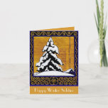 Happy Winter Solstice Feiertagskarte<br><div class="desc">This cosy winter scene,  einschließlich Snow-covered cabin and evergreen tree; und this vintage image is surrounded by a decorative book cover border.</div>