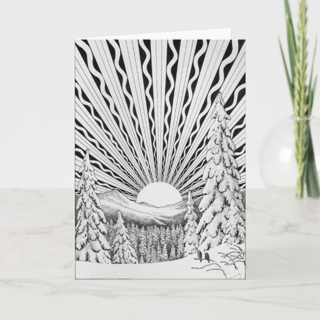 Happy Winter Solstice Snow Sun Art Deco Karte (Vorderseite)