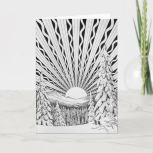Happy Winter Solstice Snow Sun Art Deco Retro Karte