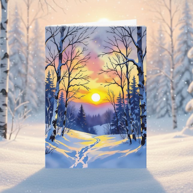 Happy Winter Solstice | Sun Setting at Dusk Karte (Von Creator hochgeladen)