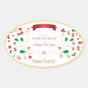 Happy Winter Weihnachten & Neues Jahr Ovaler Aufkleber