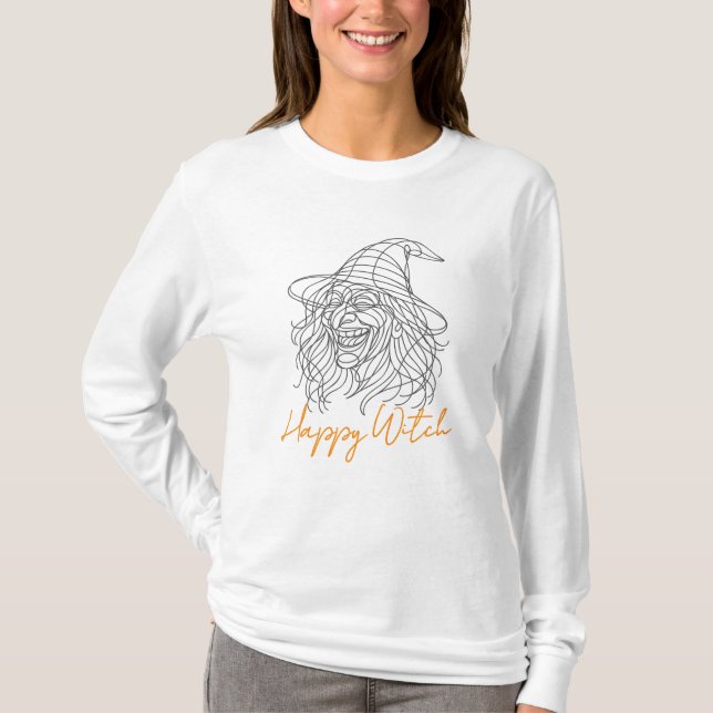 Happy Witch - Chaotic Laughing Hexe Line Art T-Shirt (Vorderseite)