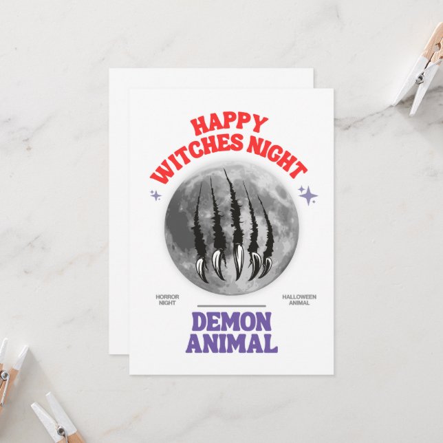 happy witches night demon animal invitation card einladung (Vorderseite/Rückseite Beispiel)