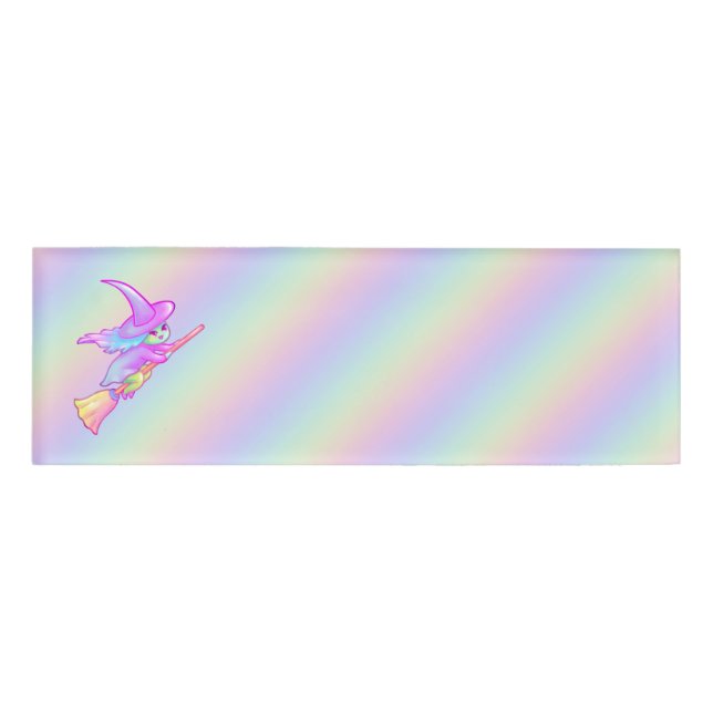 Happy Witz auf Broomstick Gezeichnet Namenschild (Vorderseite)