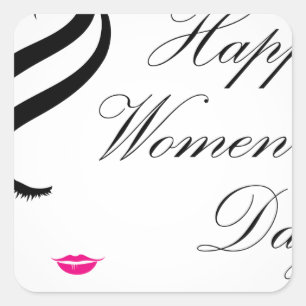 Happy Women Day Card mit dem Gesicht einer Dame Quadratischer Aufkleber