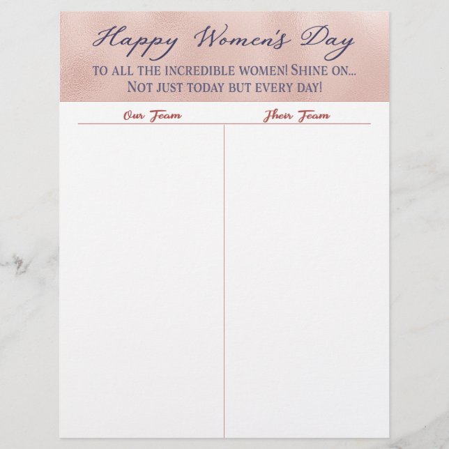 Happy Women's Day Bunco Tally Score Sheet (Vorderseite)