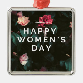 Happy Women's Day Text über Blumen Ornament Aus Metall