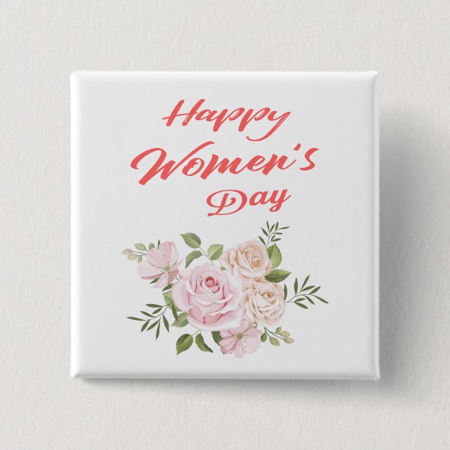 Happy Women's Day White Square Button (Vorderseite)