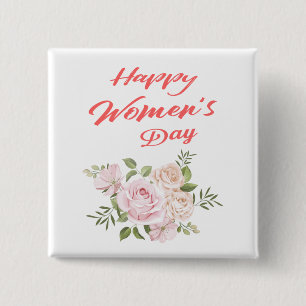 Happy Women's Day White Square Button