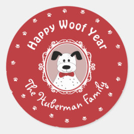 "Happy Woof Year"-Dalmatiner Weihnachten Runder Aufkleber