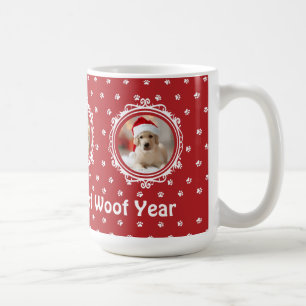 "Happy Woof Year" Hund über Weihnachten Kaffeetasse