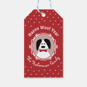 "Happy Woof Year" Niedlicher Hund Weihnachten Geschenkanhänger