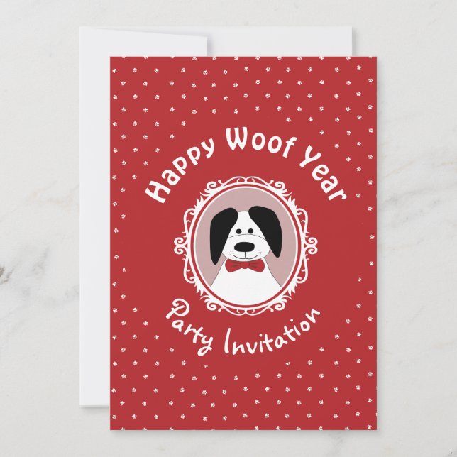 "Happy Woof Year" Silvester-Party Einladung (Vorderseite)