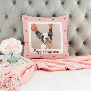 Happy Wooflentine mit Hund-Foto Rot und Rosa Kissen