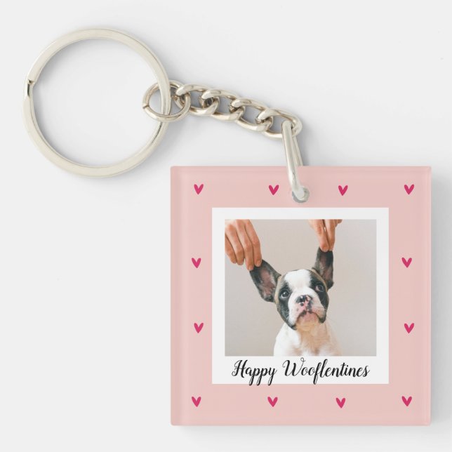 Happy Wooflentine mit Hund-Foto | Rot und Rosa Schlüsselanhänger (Vorderseite)