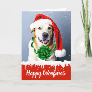 Happy Woofmas Niedlicher Weihnachtshund im Schnee Feiertagskarte