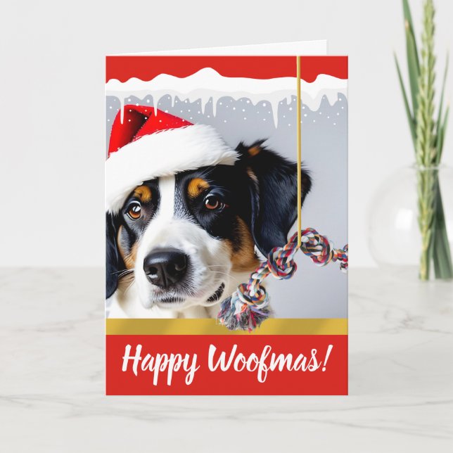 Happy Woofmas Weihnachtshund im Schnee Feiertagskarte (Vorderseite)