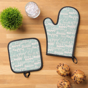 Happy Words Blue Ofenhandschuh & Topflappen-Set