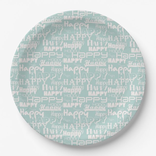 Happy Words Blue Pappteller (Vorderseite)