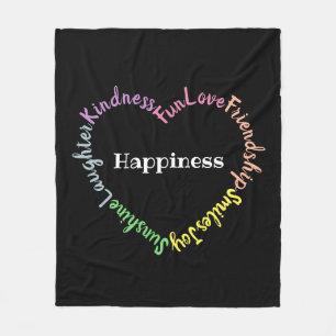Happy Words Pastel Typografy Herz Black Fleecedecke