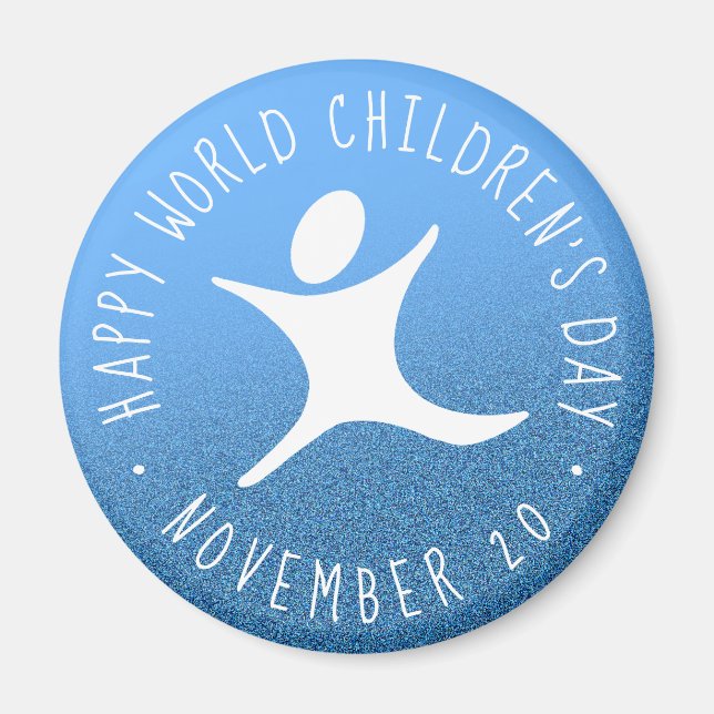 Happy World Children's Day Blue Glitzer Magnet (Vorne)
