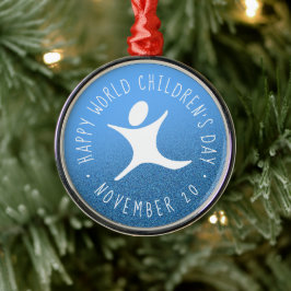 Happy World Children's Day Blue Glitzer Ornament Aus Metall