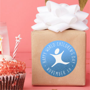 Happy World Children's Day Blue Glitzer Runder Aufkleber