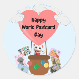 Happy World Postcard Day Cat in Balloon Stickers