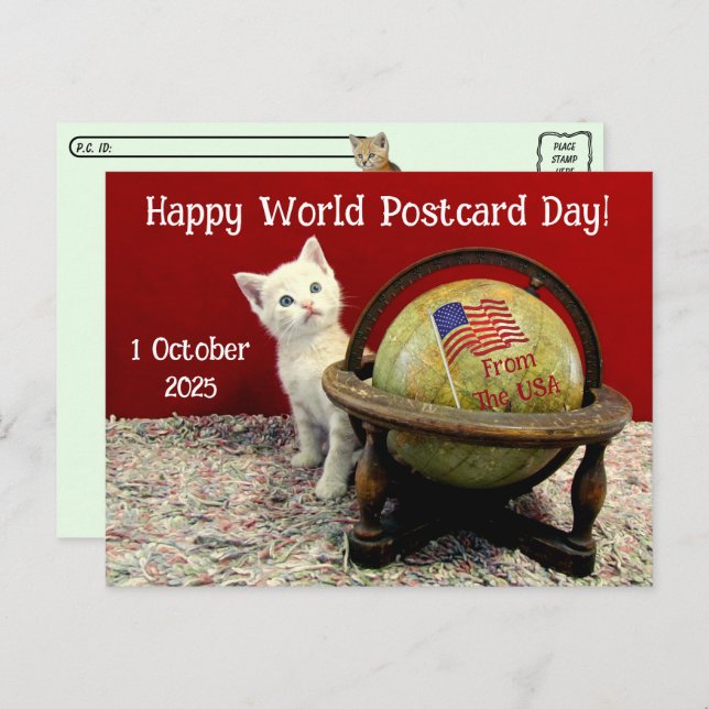 Happy World Postcard Day mit Tuffy McStuff - Katze Postkarte (Vorne/Hinten)