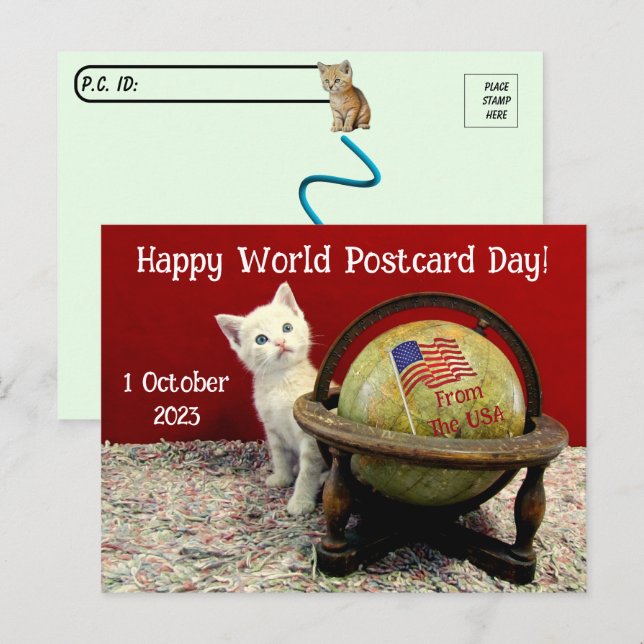 Happy World Postcard Day mit Tuffy McStuff - Katze Postkarte (Vorne/Hinten)