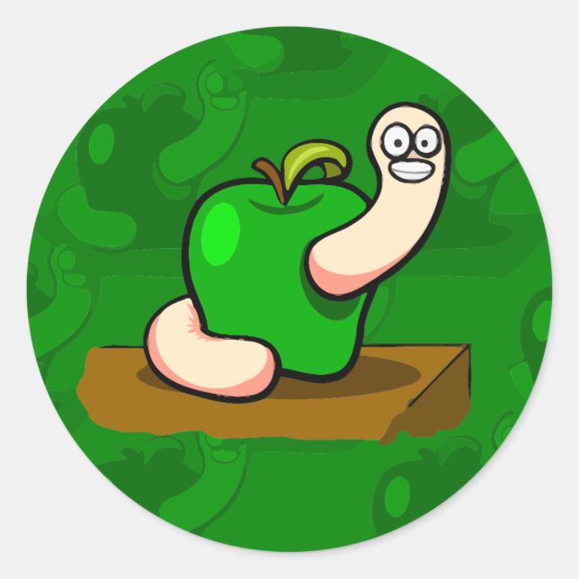 Happy Worm in Green Apple Runder Aufkleber (Vorderseite)