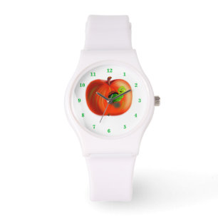 Happy Worm in Red Apple Armbanduhr