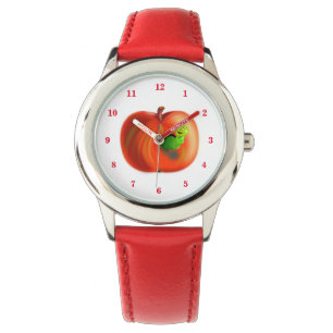 Happy Worm in Red Apple Armbanduhr