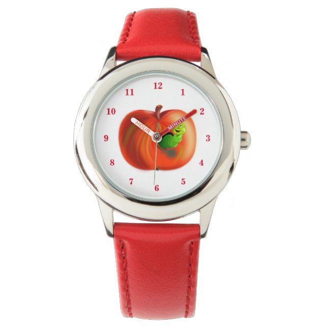 Happy Worm in Red Apple Armbanduhr (Vorderseite)