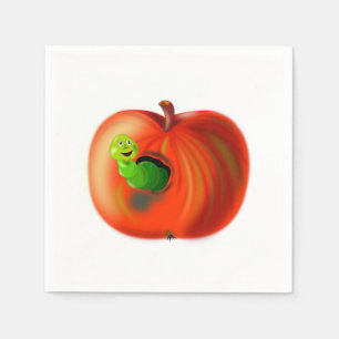 Happy Worm in Red Apple Serviette