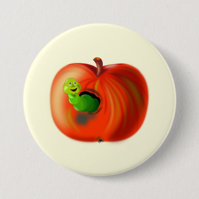 Happy-Wurm in Red Apfel Button (Vorderseite)