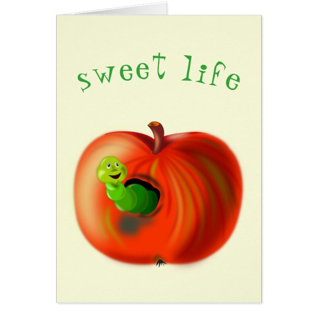 Happy Wurm in Red Apple Sweet Life Card Spaß (Vorne)
