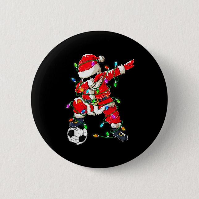 Happy Xmas Dabbing Santa Soccer Christmas Pajamas  Button (Vorderseite)