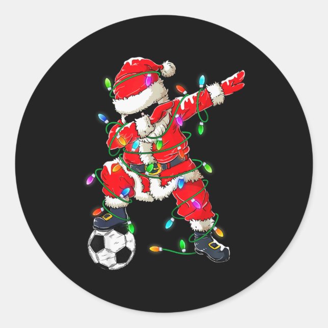 Happy Xmas Dabbing Santa Soccer Christmas Pajamas  Runder Aufkleber (Vorderseite)