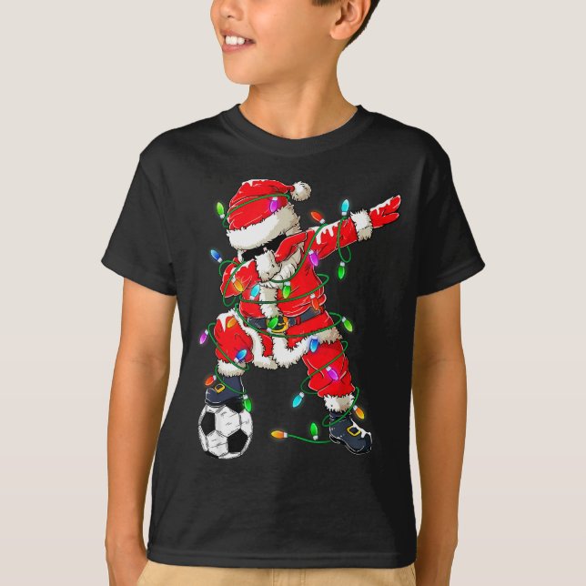 Happy Xmas Dabbing Santa Soccer Christmas Pajamas  T-Shirt (Vorderseite)