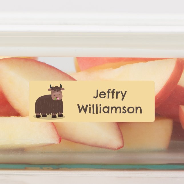 Happy Yak fressen Gras Cartoon personalisiert Etiketten (Befestigt)