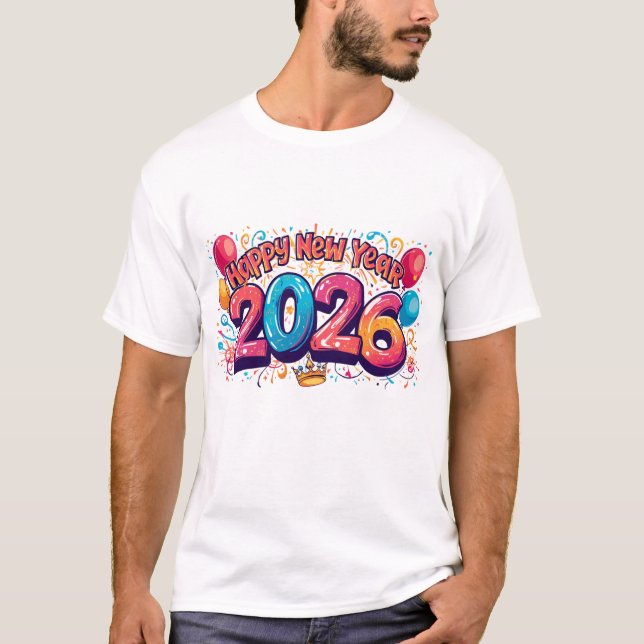Happy Year 2026 Colorful Celebration Balloons Part T-Shirt (Vorderseite)