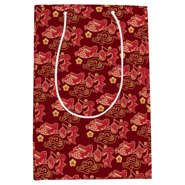 Happy Year of the Rabbit Chinese Red Golden Luxus Mittlere Geschenktüte (Vorderseite)