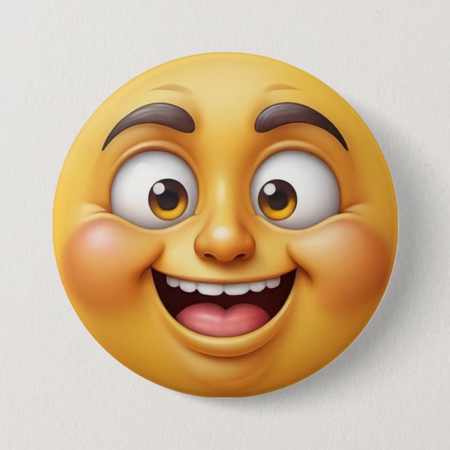 Happy Yellow 3D Effect Emoji Button (Vorderseite)