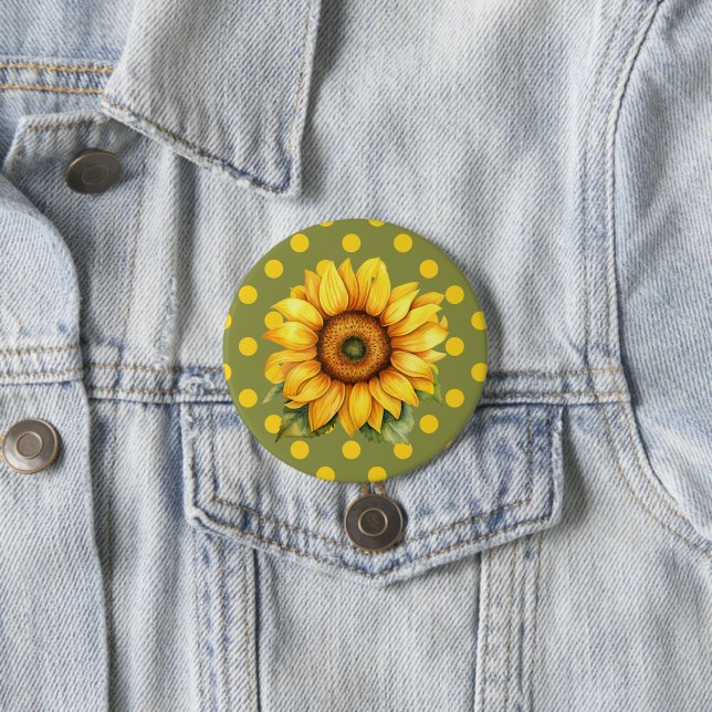 Happy Yellow and Green Sunflower on Polka-Dot Button (Beispiel)